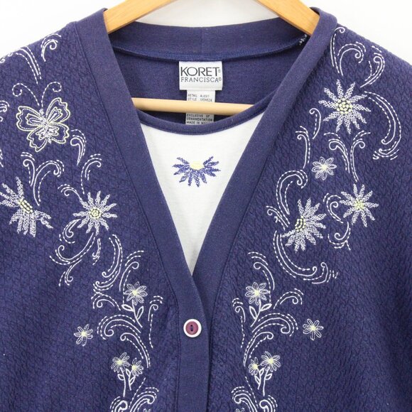 Vintage Koret Francisca Shirt Top Womens Navy Blue Short Sleeve V Neck Floral S - Picture 5 of 9